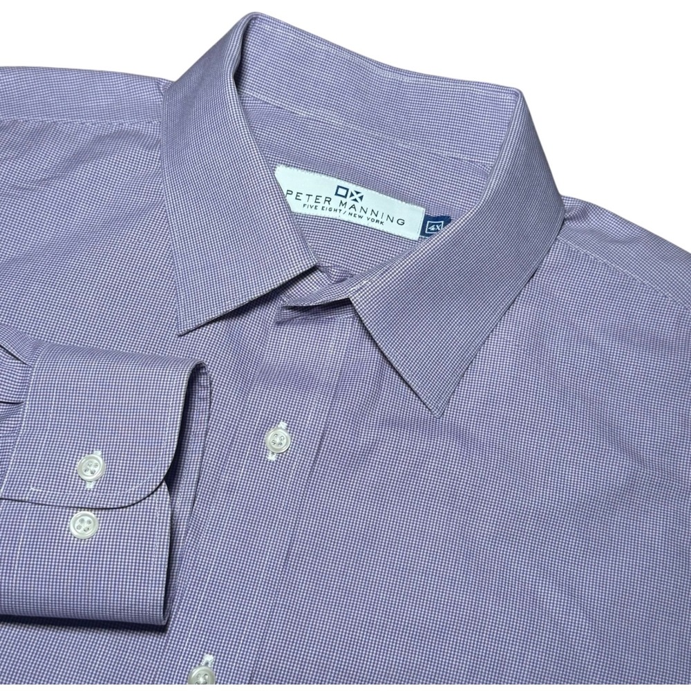 Peter Manning Purple Micro Check Cotton Button Down Shirt Mens 4X Long Sleeve